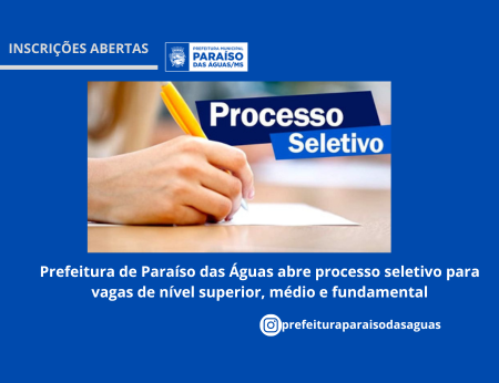 Imagem de compartilhamento para o artigo Com salários de até R$ 4,2 mil, prefeitura de Paraíso das Águas abre inscrições para processo seletivo da MS Todo dia